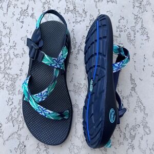 Chaco Z1 Classic Women 12 Navy Blue Floral Geometric Athletic Sandals J100044